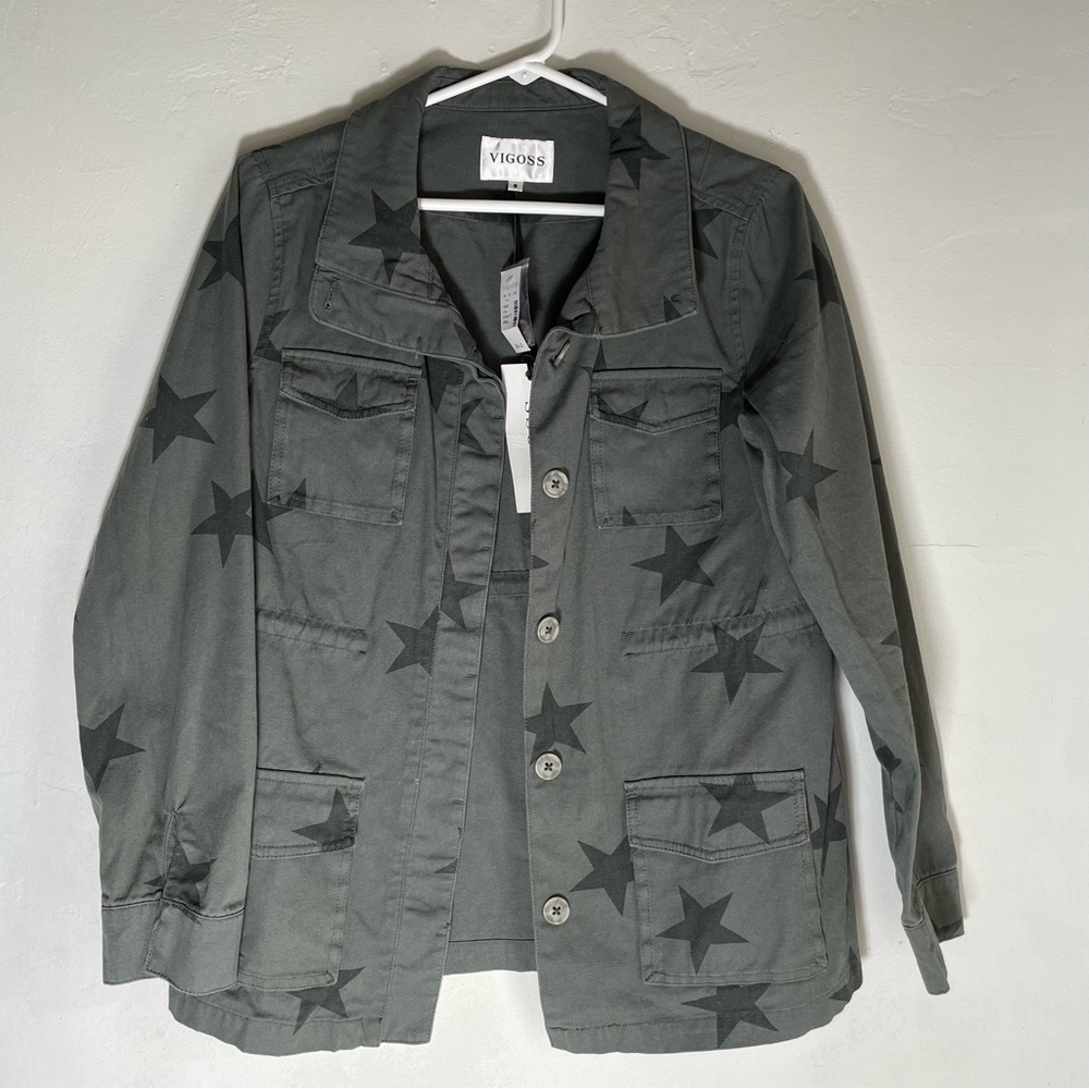 NWT Vigoss Army Green Star Print Utility Jacket S